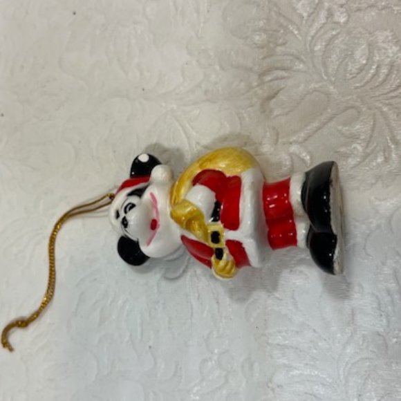 VTG Disney Porcelain Santa Mickey Mouse Christmas Tree Ornament Japan 2.75" - Picture 6 of 9